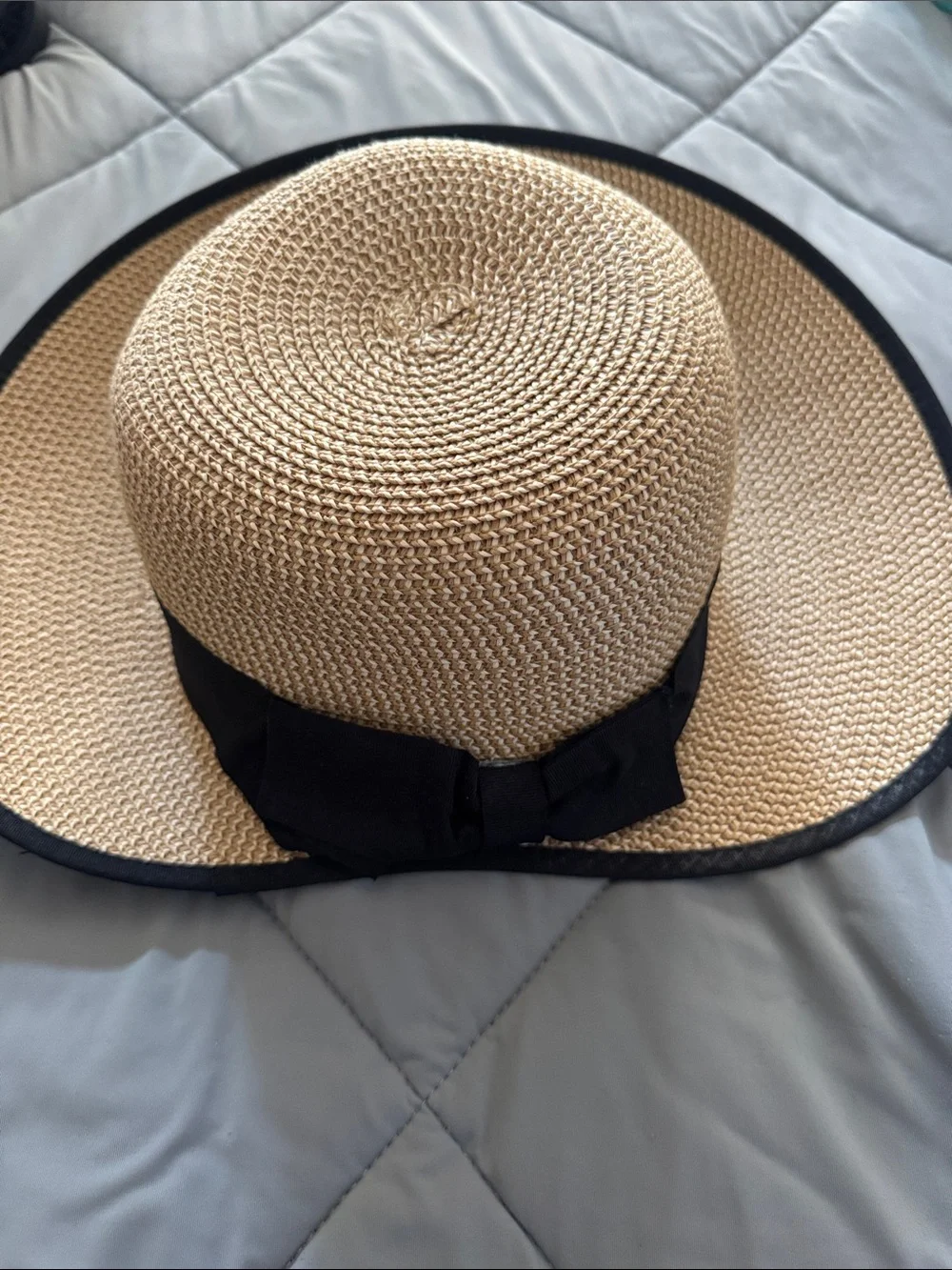 Straw Sun Hat with Black Band and Trim